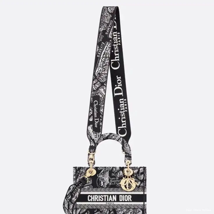 Cheap Bag Medium de Canvas Lady Plan Motif D-lite Black Paris 0507 Hot Sale